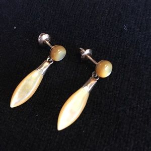 Victorian mother pearl rose gold earrings 1890 14k estate jewelry